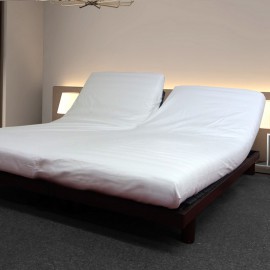 Drap housse relaxation 2x80x200cm uni pur coton ALTO Blanc - TR Tête  relevable uniquement